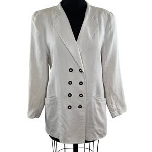 VINTAGE Lodenfrey White Linen Double Breasted Classic Blazer Jacket Women's 38 L